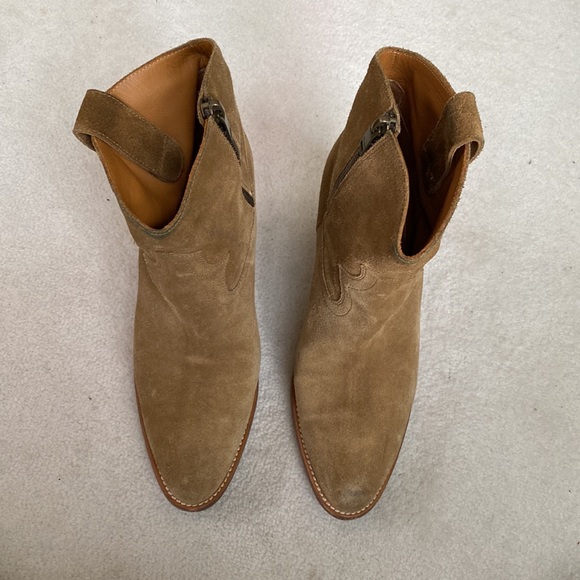 Saint Laurent Paris Dark Tan Suede Heeled Zip up Booties - Picture 6 of 16